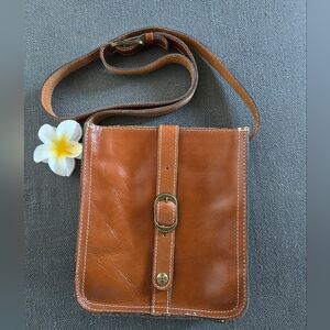 Tan Leather Messenger Bag with Buckle